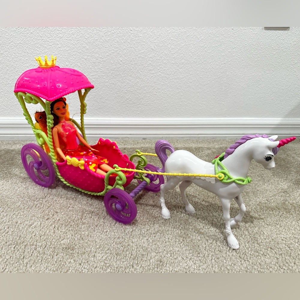 Barbie Pink and Purple Carriage with Unicorn